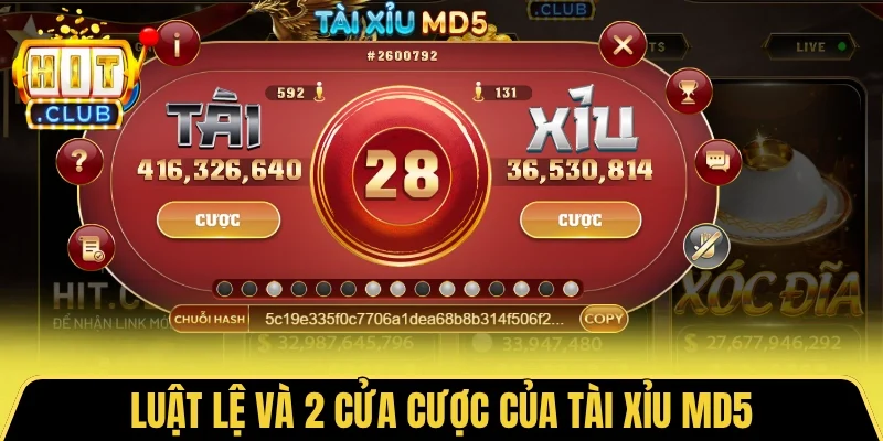 Luật lệ và 2 cửa cược của Tài Xỉu MD5