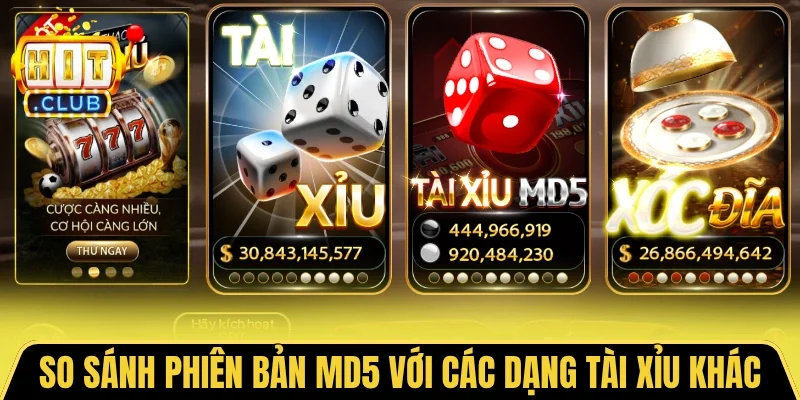 So sánh phiên bản MD5 với các dạng Tài Xỉu khác